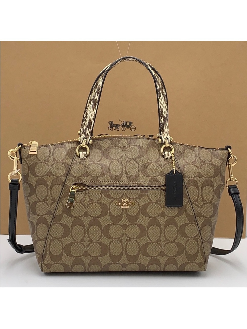 COACH Prairie Satchel / Shoulder In Colorblock
Signature Canvas Khaki/Black - Picture 2 of 16